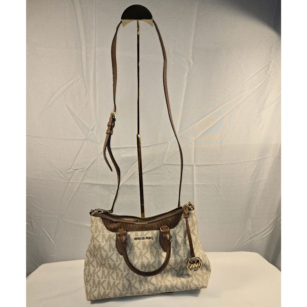 Michael Kors Monogram Satchel Crossbody Bag Brown Cream 35F1C8AS1B